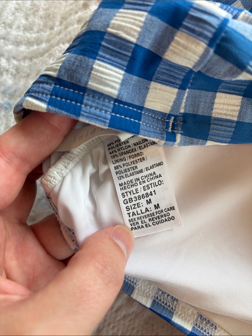 Gianni Bini Blue and White Gingham High Rise Puff Sleeve Bikini Swimsuit Size M - Picture 10 of 12